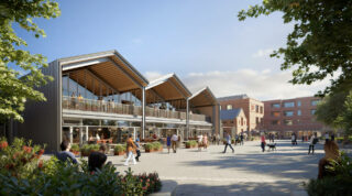 thumbnail image for Public space looking towards the Food hall, Digital Skills and Innovation Centre and town centre apartments