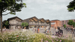 thumbnail image for View across public space to Food hall, Digital Skills and innovation Centre and town centre apartments